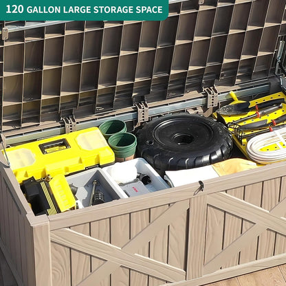 YITAHOME 120 Gallon Large Deck Box Upgraded Resin Outdoor Storage Boxes