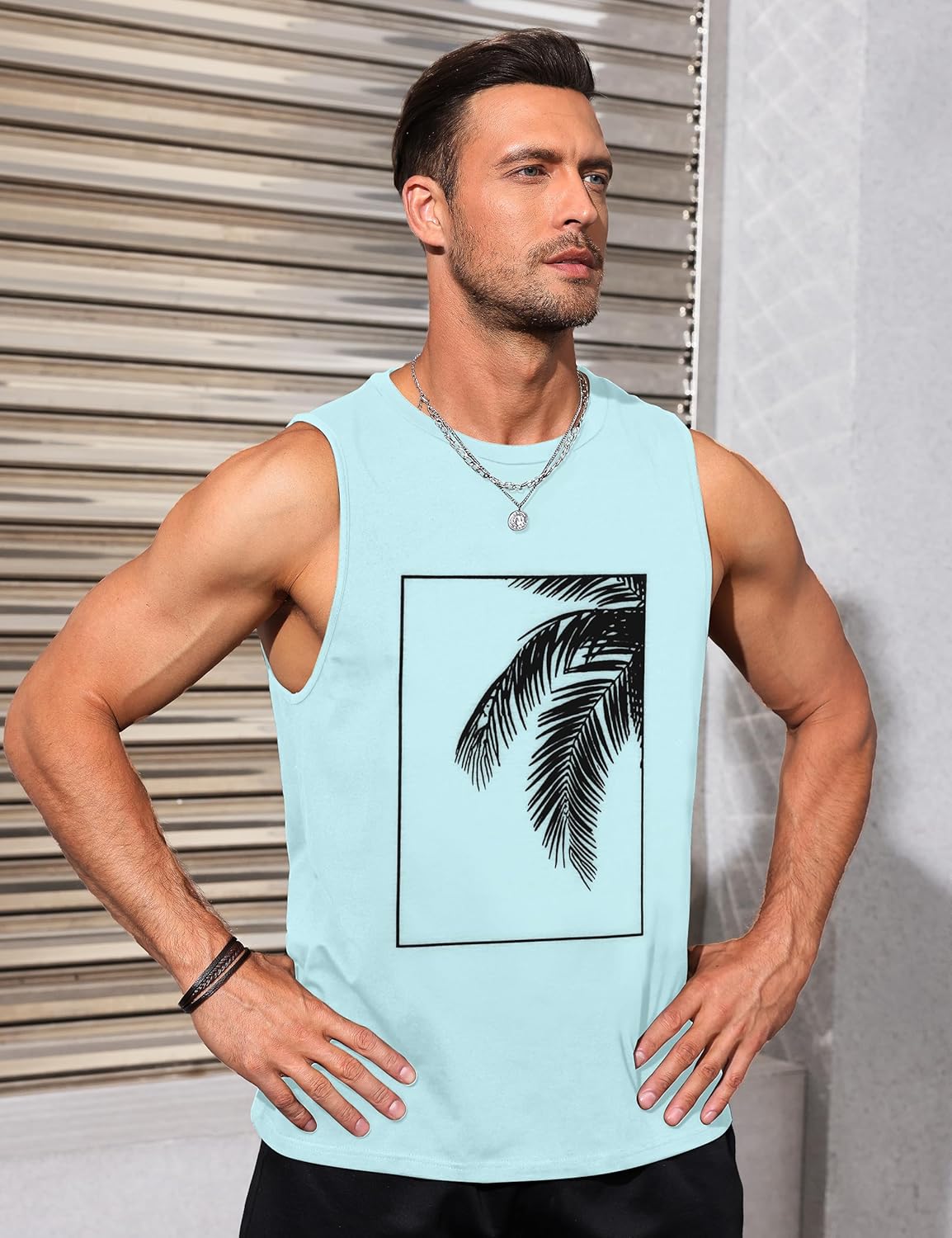 Mens Tank Tops Beach Summer Sleeveless Shirts Graphic Palm Tree Vacation