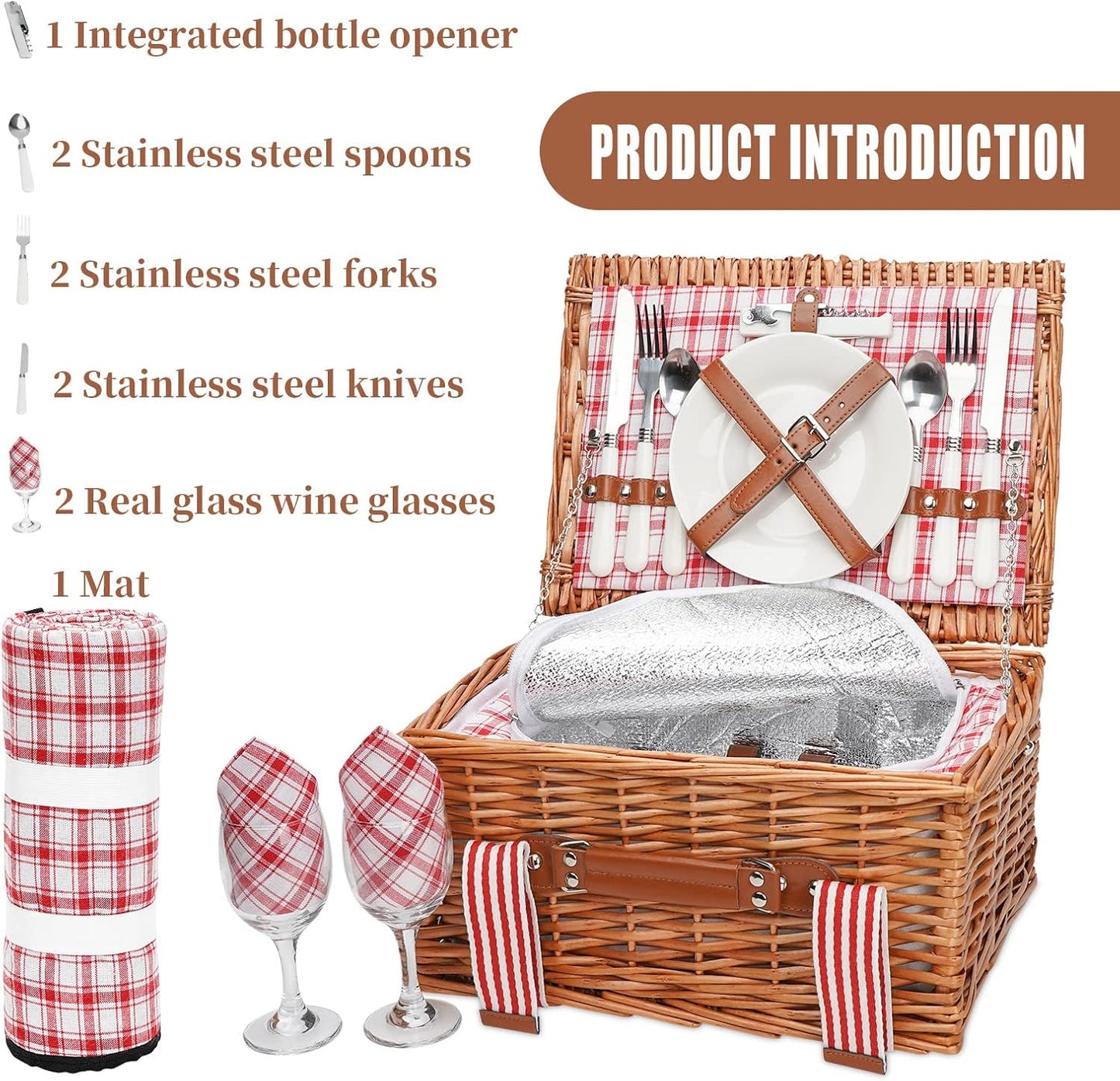 19Pcs Picnic Basket for 2 with Blanket