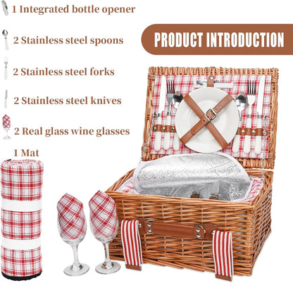 19Pcs Picnic Basket for 2 with Blanket