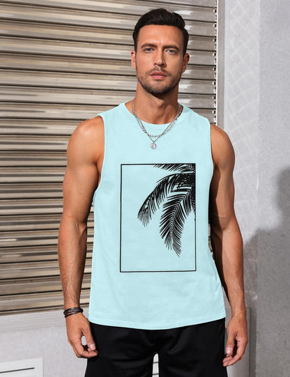Mens Tank Tops Beach Summer Sleeveless Shirts Graphic Palm Tree Vacation