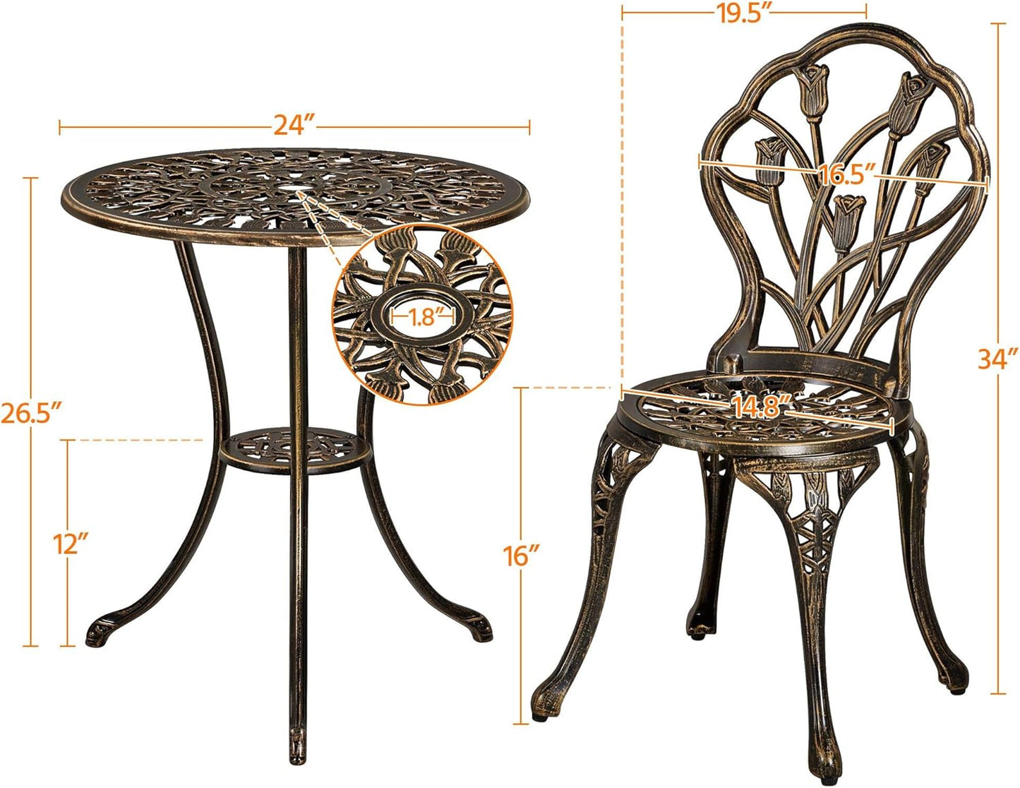 Yaheetech 3-Piece Outdoor Bistro Set w/Floral Design