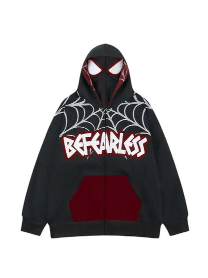 Spider Web Print Full Zip Up Hoodie