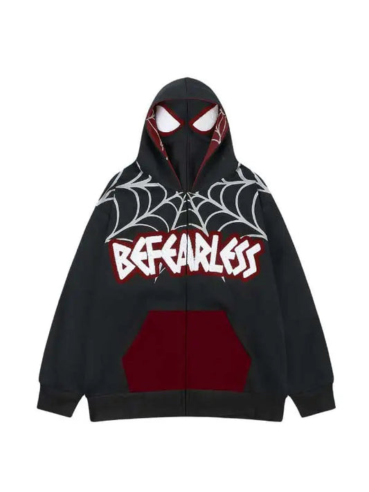 Spider Web Print Full Zip Up Hoodie