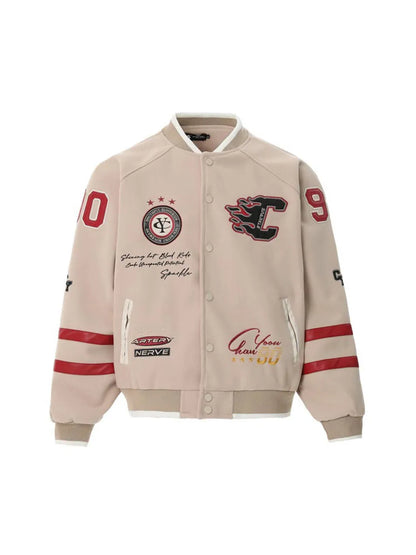 Women's Color Block 3D Embroidery And Patchwork Elements Design Baseball Jacket
