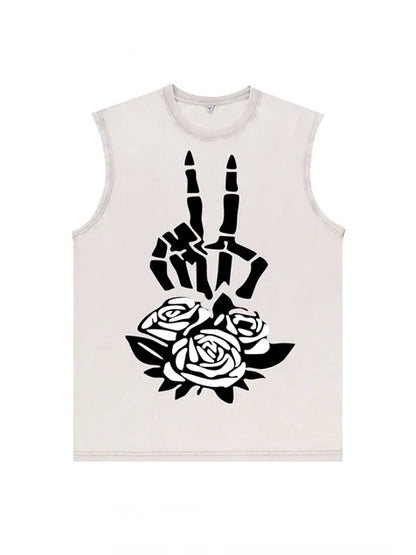 230g Rose Expensive Cotton Wash Old Sleeveless T-shirt for Mom