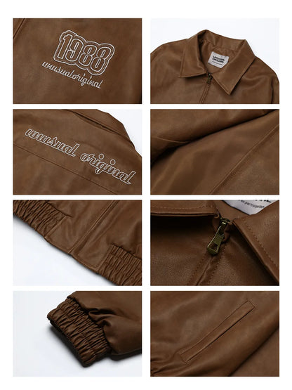 1988 Letter Number PU Leather Jacket for Women