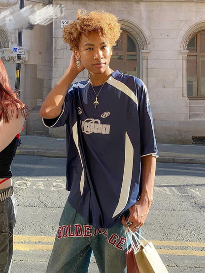 Oversized T Shirt Men 90s Shirt Unisex Streetwear Contrast Color Graphic Tees