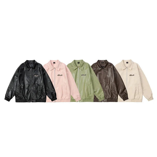 Letter Printed Faux Leather Jacket for Men