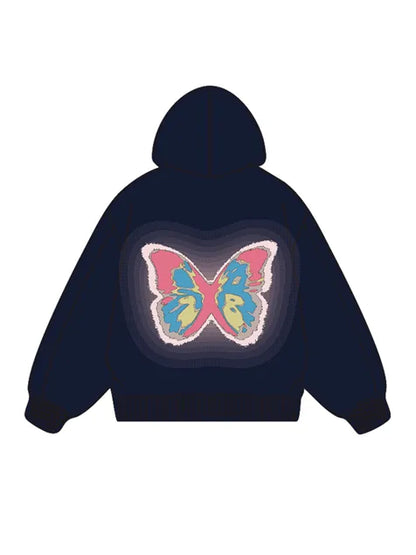 320g Back Colorful Butterfly Printed Cotton Hoodie
