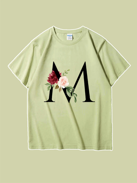 Letter and Floral Graphic Tee For Mom