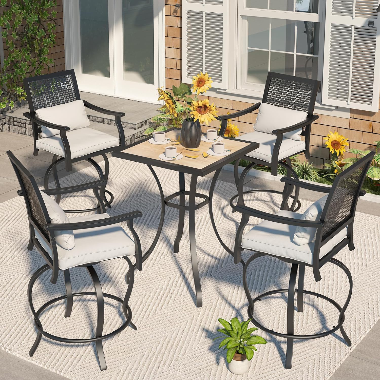 Outdoor Swivel Bar Stools Set of 2 Patio Bar Height Outdoor Chairs