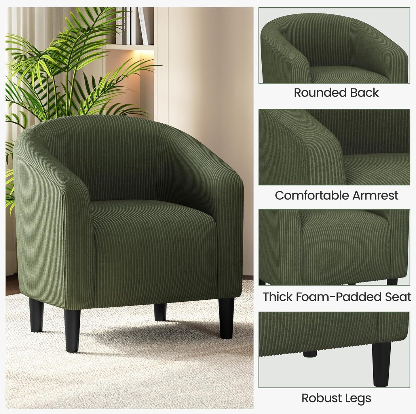 Yaheetech Accent Barrel Chair Boucle Fabric Club Chair