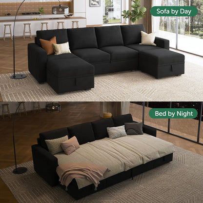 Modular L-Shaped Sleeper Sofa with Pull-Out Bed and Storage