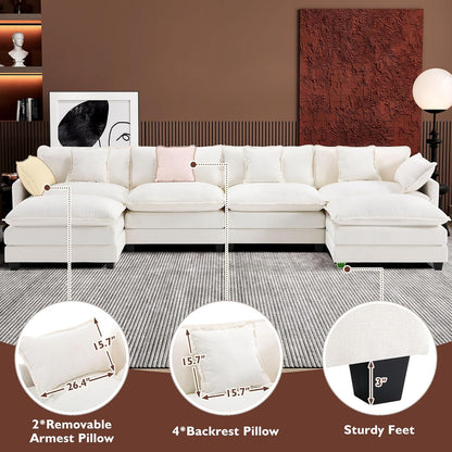 146" U-Shaped Modern Sofa Modular Sectional Cloud Couch