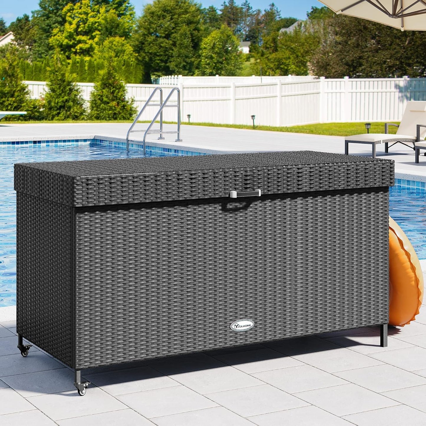 230 Gallon Deck Box XXL Wicker Outdoor Storage Box