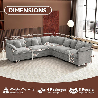 146" U-Shaped Modern Sofa Modular Sectional Cloud Couch