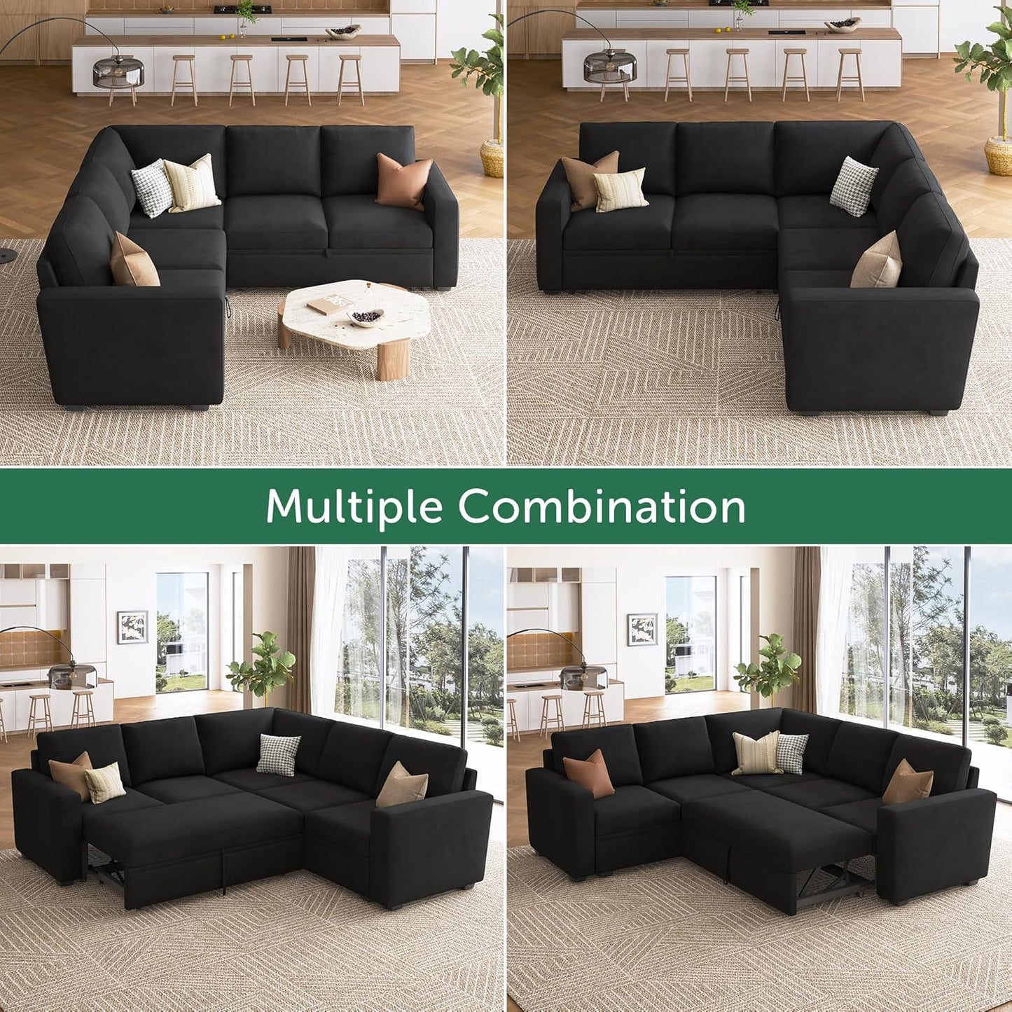 Modular L-Shaped Sleeper Sofa with Pull-Out Bed and Storage