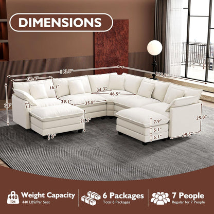 146" U-Shaped Modern Sofa Modular Sectional Cloud Couch