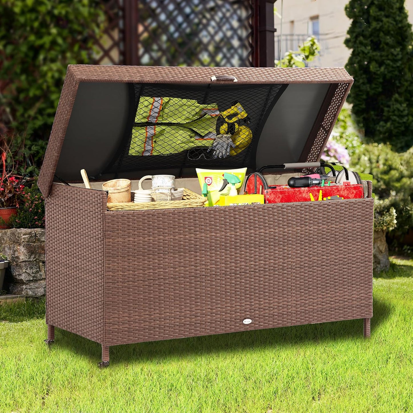 230 Gallon Deck Box XXL Wicker Outdoor Storage Box