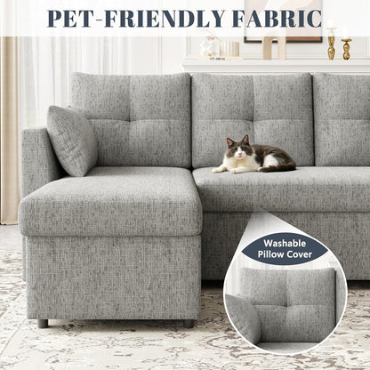 2-in-1 Oversized Sectional Sofa Bed 110" Pull-Out Couch with Storage Chaise Dark Grey
