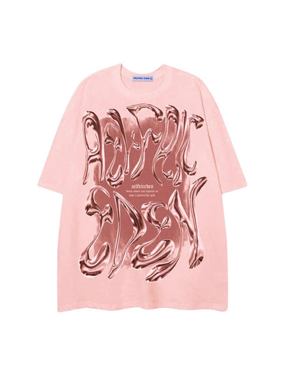 Metalic Graphic Tees Men Y2k Oversized T Shirts Women Vintage Tees Unisex Summer Tops