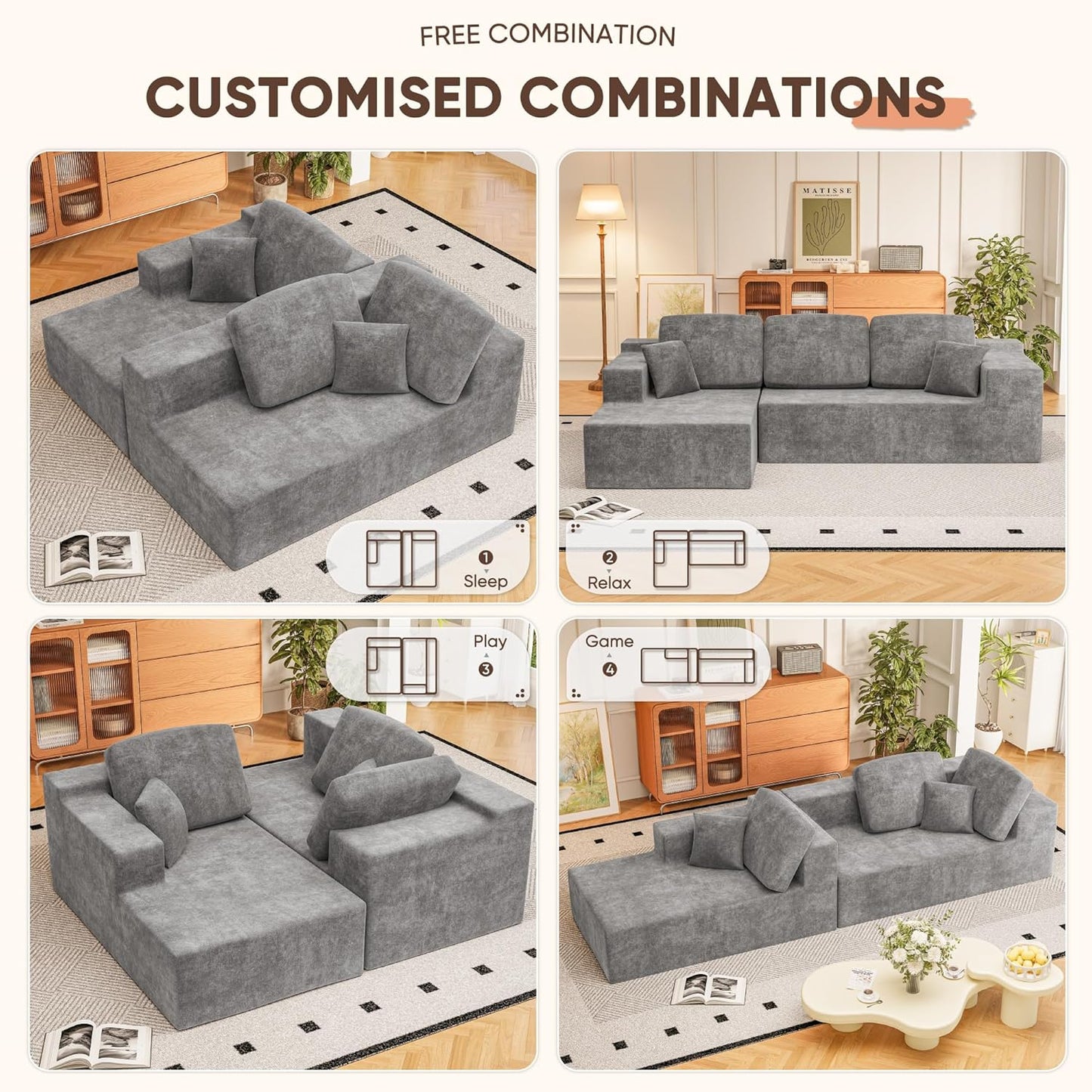 108" Modular Sectional Sofa Boneless Couch with L-Shape Chaise