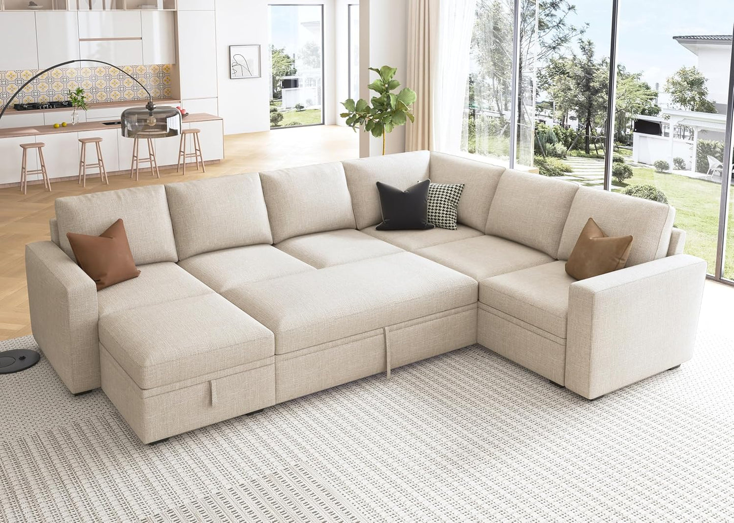 Modular L-Shaped Sleeper Sofa with Pull-Out Bed and Storage