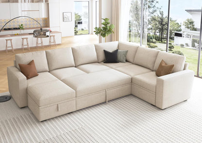 Modular L-Shaped Sleeper Sofa with Pull-Out Bed and Storage
