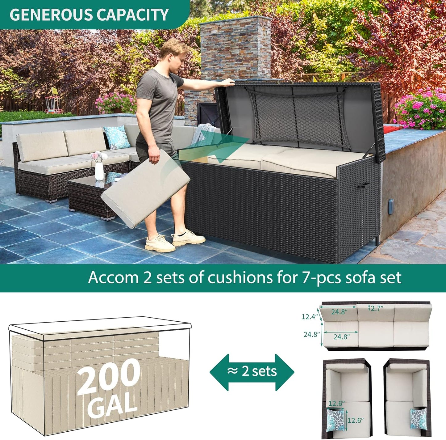 230 Gallon Deck Box XXL Wicker Outdoor Storage Box