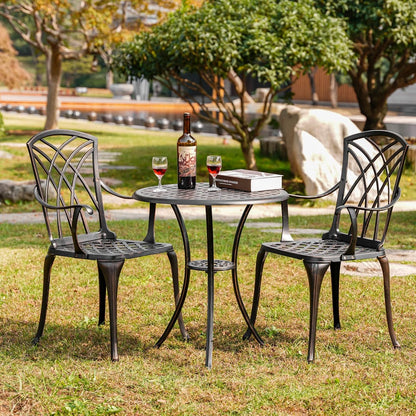 Patio Bistro Set 3 Piece Outdoor Cast Aluminum Outdoor Bistro Table