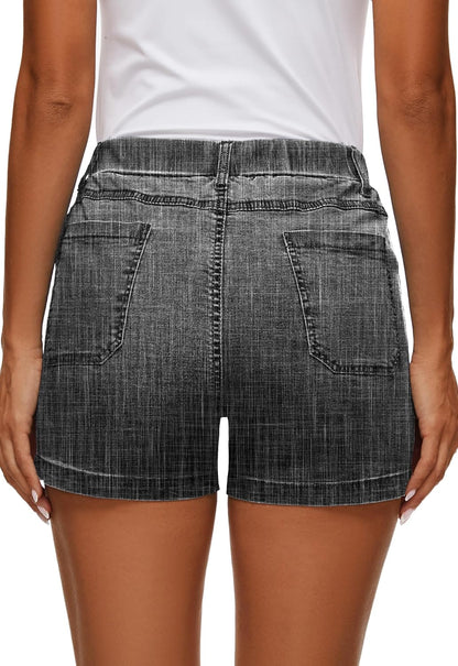 Womens Jean Shorts High Waisted Summer Cotton Elastic Waist Denim Shorts with Pockets
