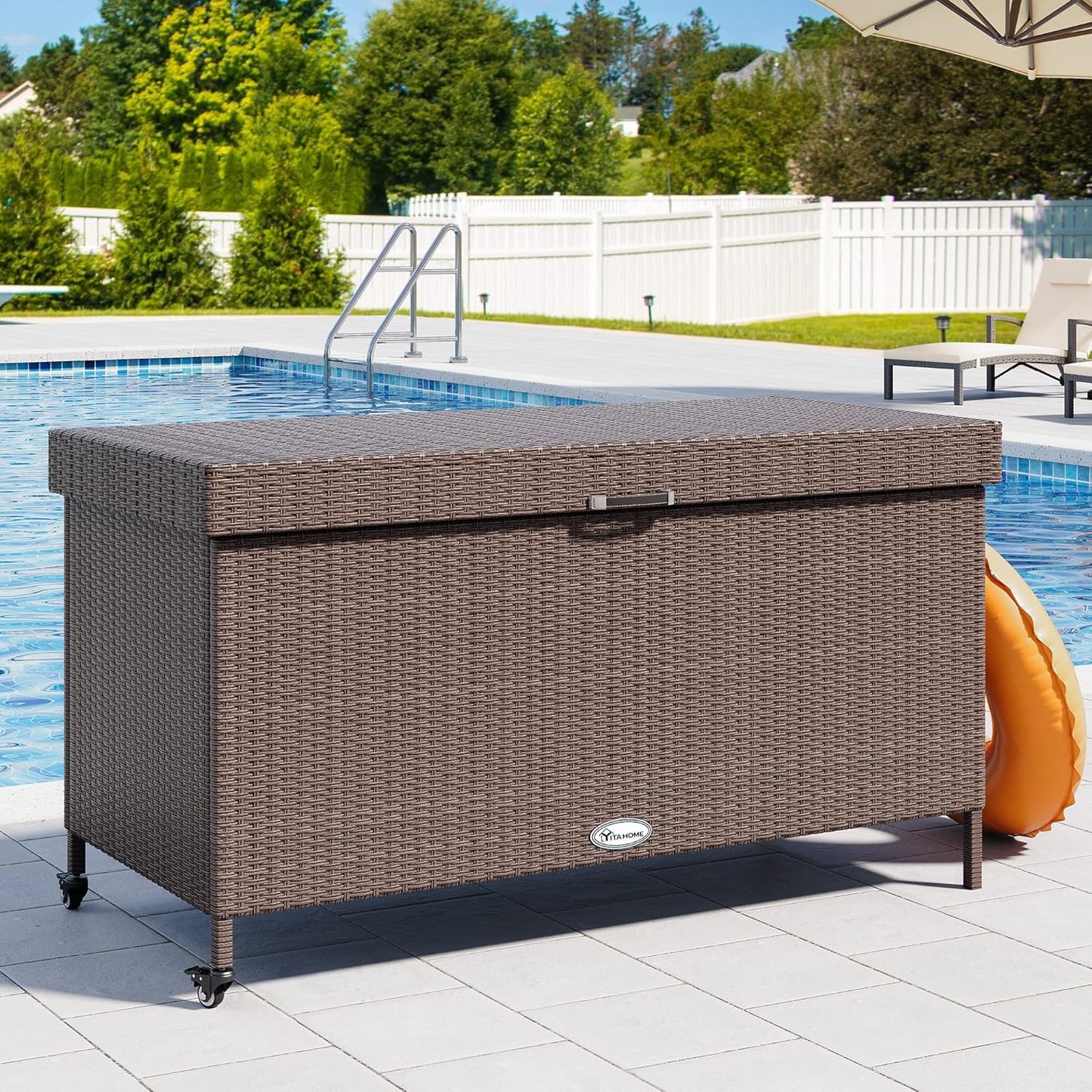230 Gallon Deck Box XXL Wicker Outdoor Storage Box