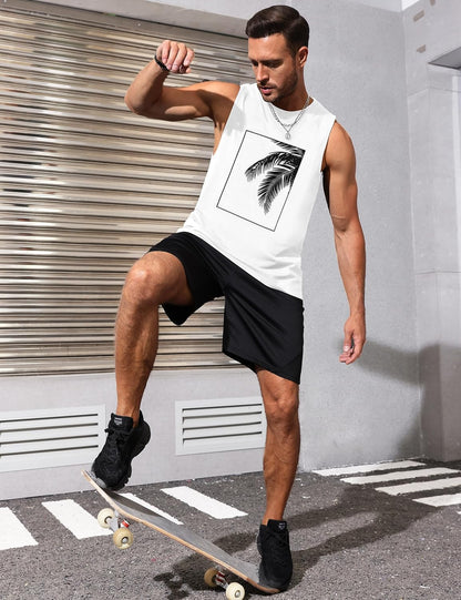 Mens Tank Tops Beach Summer Sleeveless Shirts Graphic Palm Tree Vacation