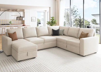 Modular L-Shaped Sleeper Sofa with Pull-Out Bed and Storage