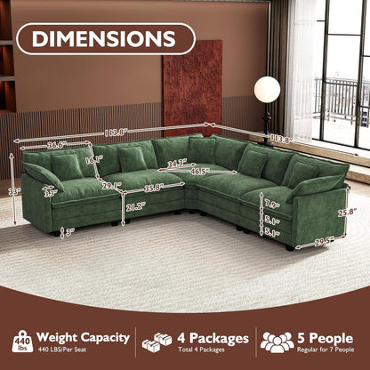 146" U-Shaped Modern Sofa Modular Sectional Cloud Couch