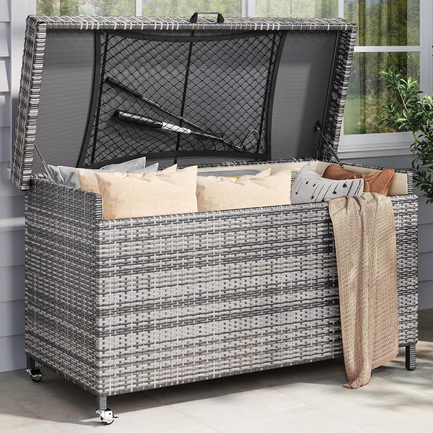 230 Gallon Deck Box XXL Wicker Outdoor Storage Box