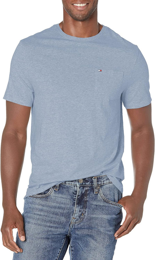 Men T Shirt Crewneck with Pocket Malaga Blue Heather