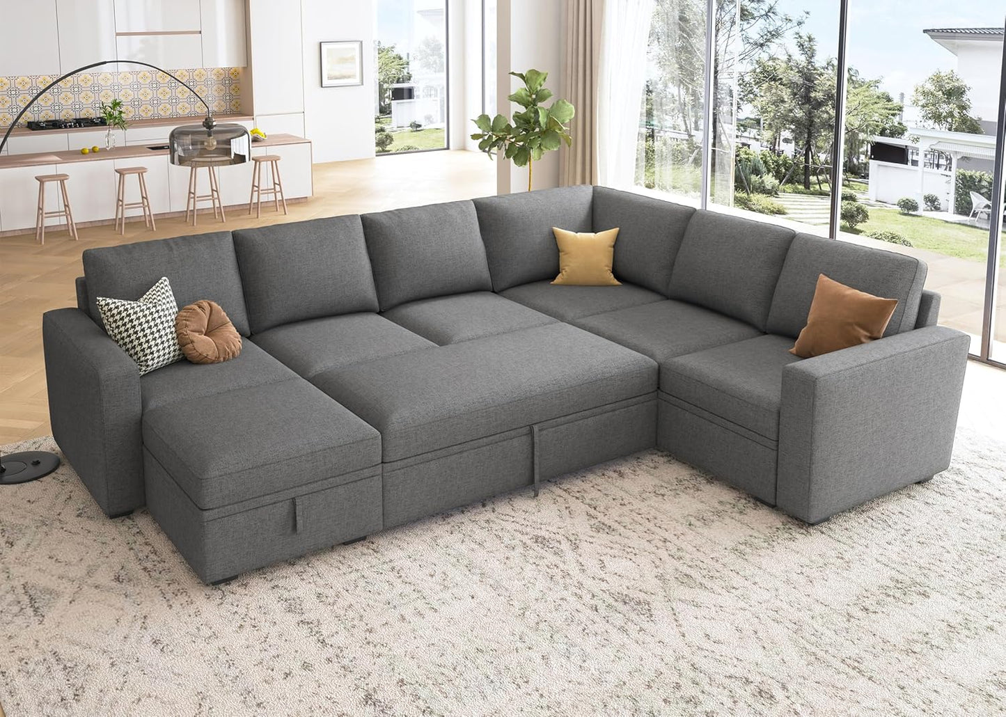 Modular L-Shaped Sleeper Sofa with Pull-Out Bed and Storage