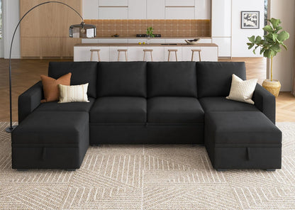 Modular L-Shaped Sleeper Sofa with Pull-Out Bed and Storage