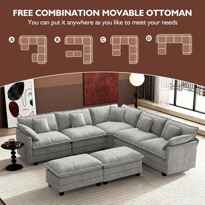 146" U-Shaped Modern Sofa Modular Sectional Cloud Couch