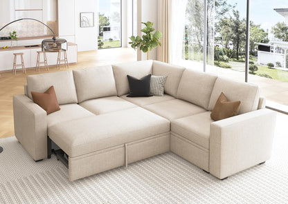 Modular L-Shaped Sleeper Sofa with Pull-Out Bed and Storage