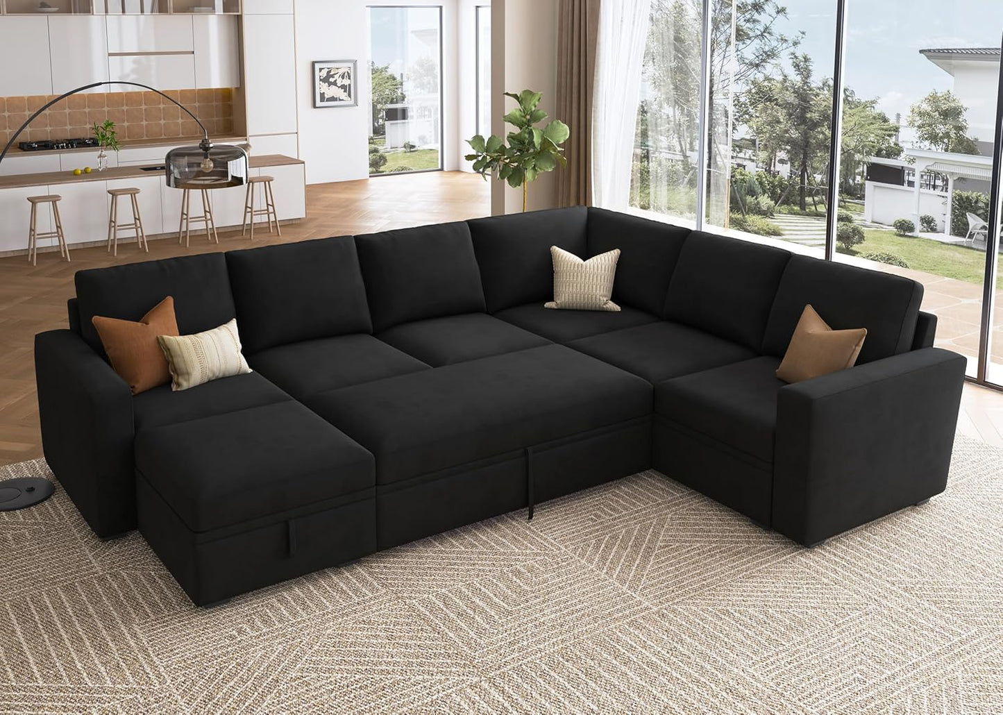 Modular L-Shaped Sleeper Sofa with Pull-Out Bed and Storage