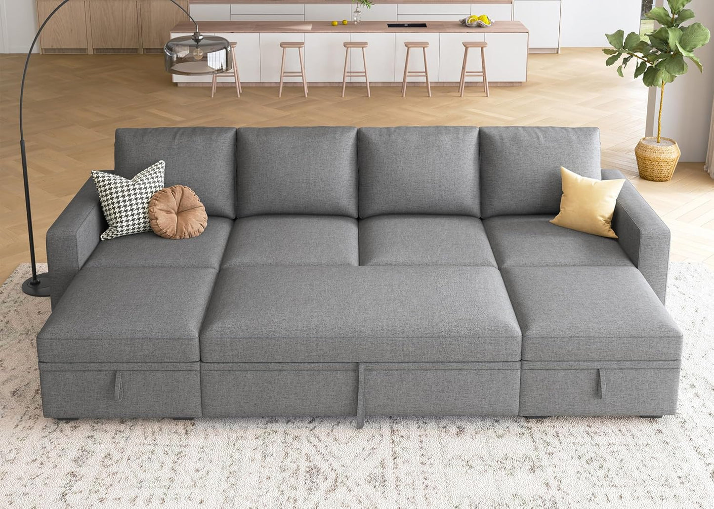 Modular L-Shaped Sleeper Sofa with Pull-Out Bed and Storage