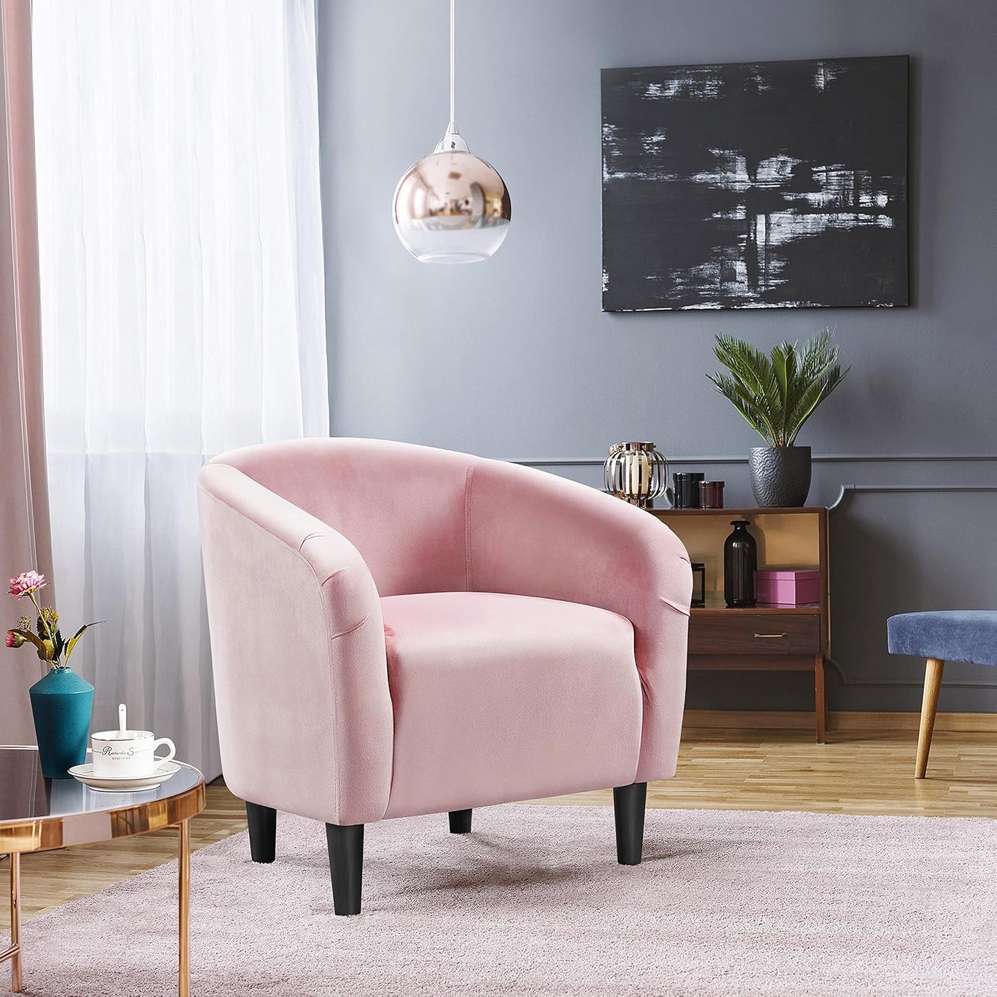 Yaheetech Accent Barrel Chair Boucle Fabric Club Chair