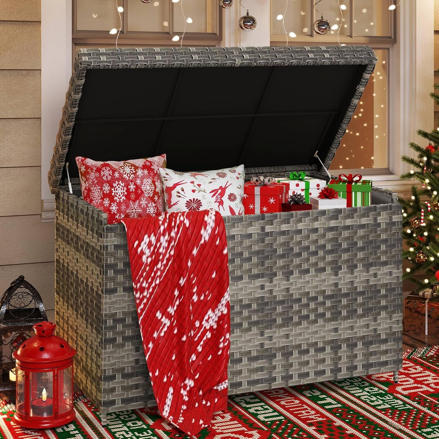 230 Gallon Deck Box XXL Wicker Outdoor Storage Box