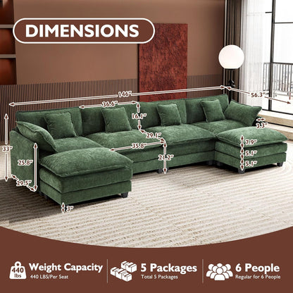 146" U-Shaped Modern Sofa Modular Sectional Cloud Couch