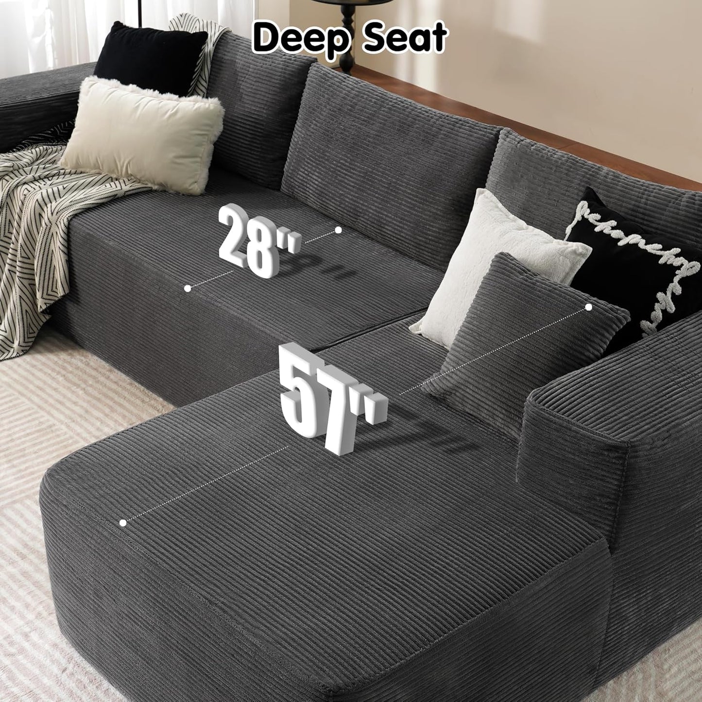 104" Cloud Sectional Couch with L-Shape Chaise