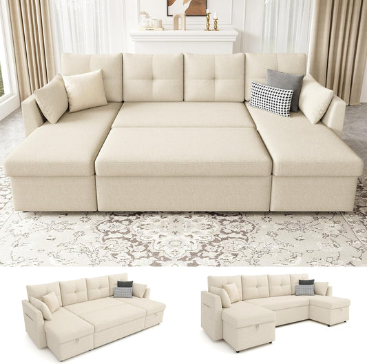 2-in-1 Oversized Sectional Sofa Bed 110" Pull-Out Couch with Storage Chaise Dark Grey