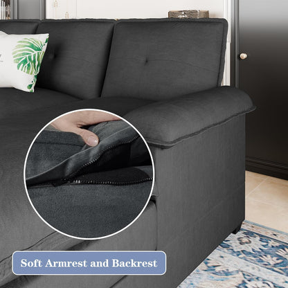 110 Inch U Shaped Sectional Sofa with Double Chaise Black